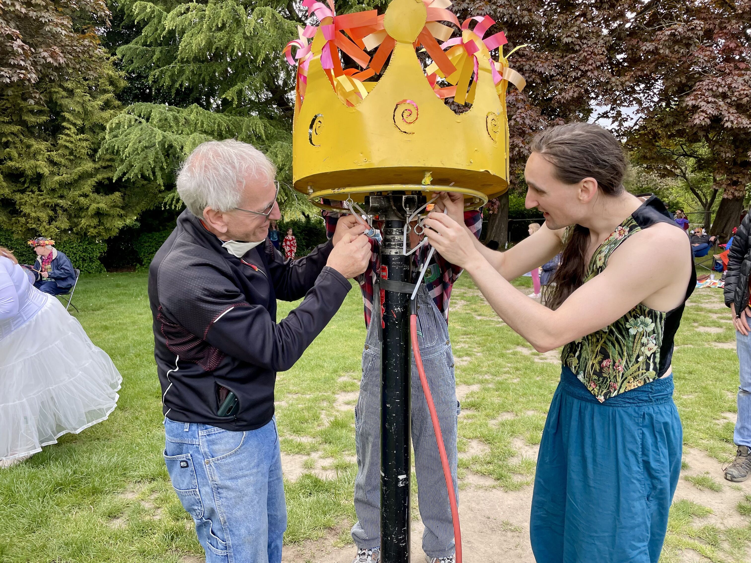 Seth and Father setting up Maypole